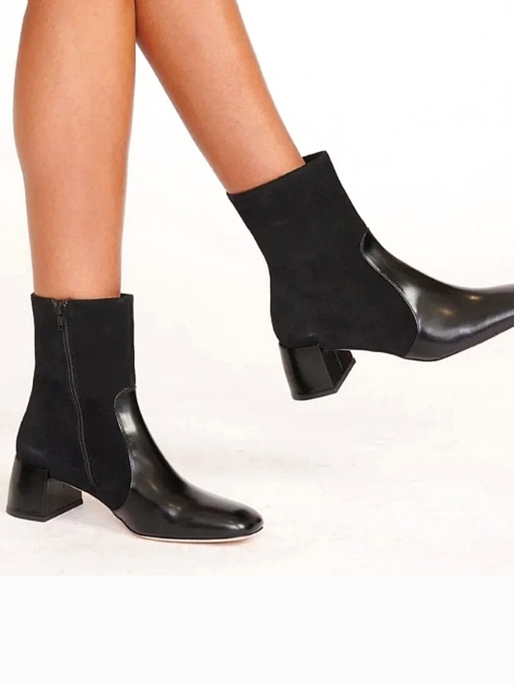 Staud Size 36 Black Suede & Leather Andy Block Heel Boots